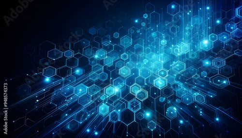 Blue neon hexagonal abstract background