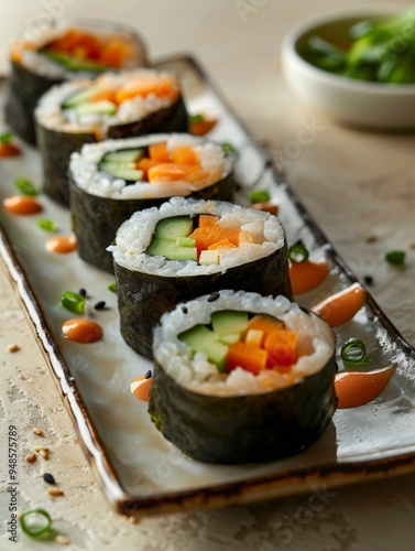 Delicious Vegetable Sushi Rolls with Cucumber and Carrot