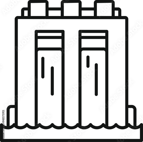 Simple vector icon of a hydroelectric power plant generating electricity from water