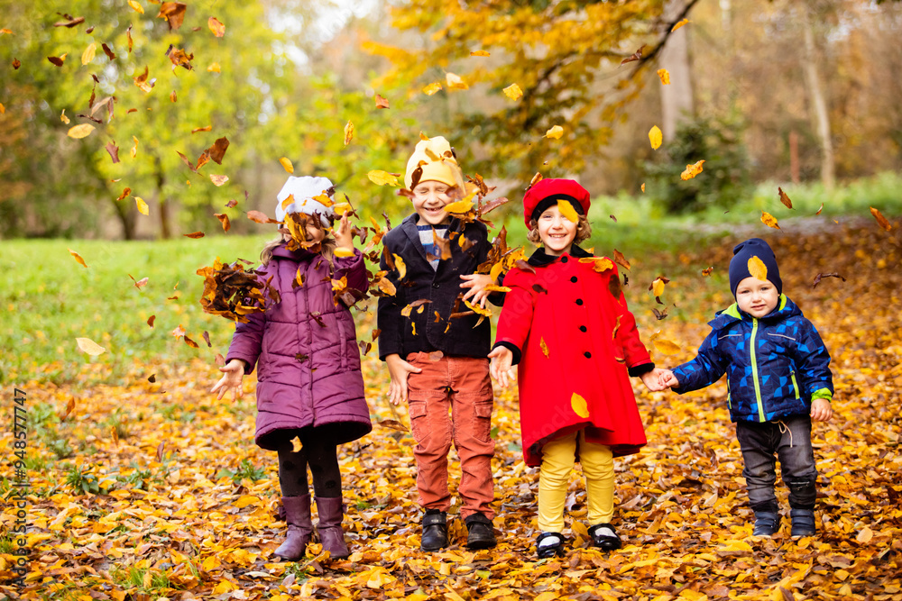 Group of friends play in autumn park Group of friends play in autumn park