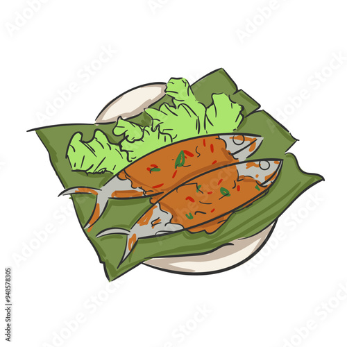 Hand Drawn Indonesian Food Pepes Ikan