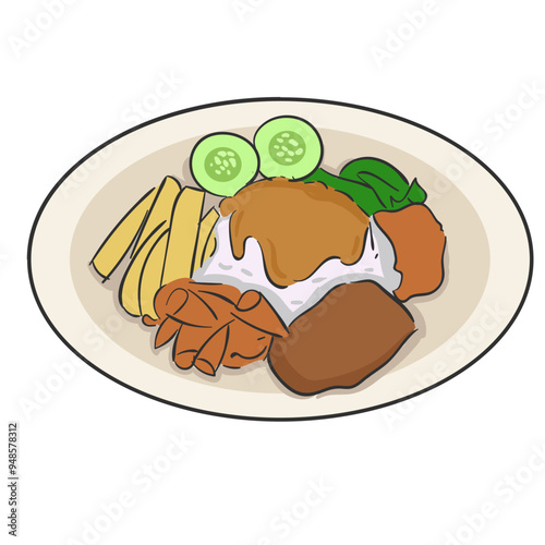 Hand Drawn Indonesian Food Nasi Padang