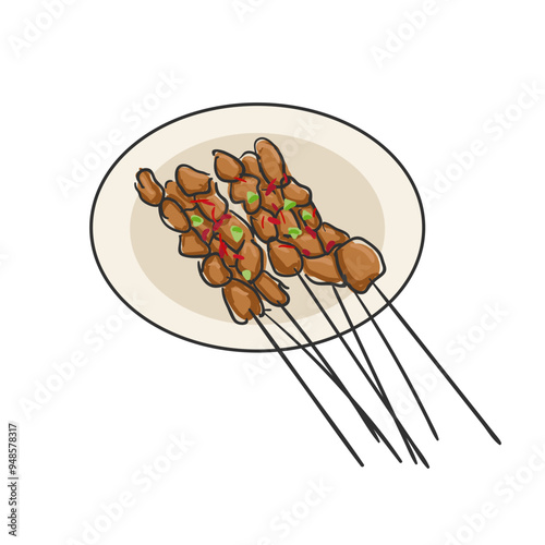 Hand Drawn Indonesian Food Sate