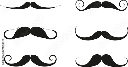 handlebar mustache illustration set isolated on a transparent background.
