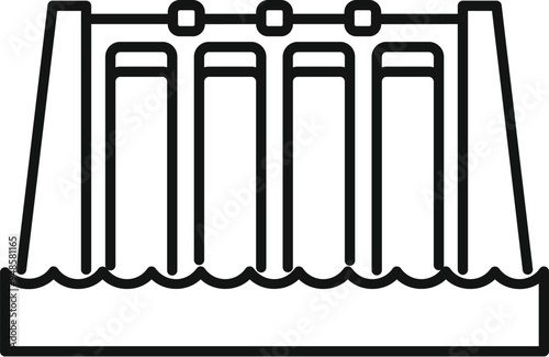 Line drawing of a hydroelectric power plant generating electricity using water