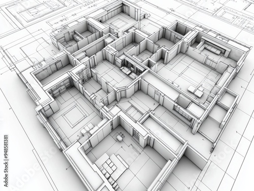 architect engineer blueprints detail design of house, factory, building, hotel on paper