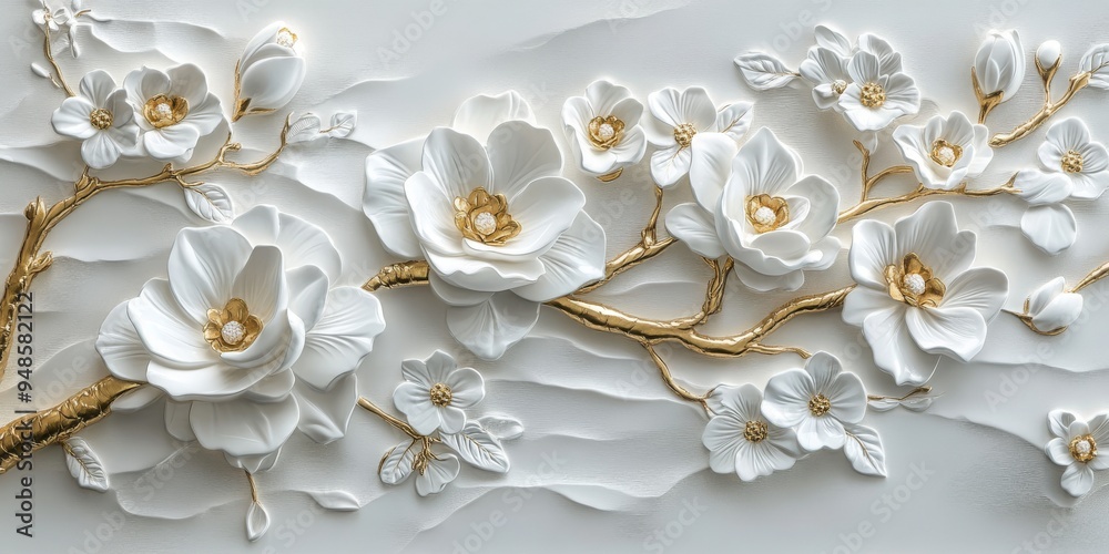 A breathtaking 3D artwork showcasing exquisite golden flowers intertwined with intricate branches, making it an ideal choice for postcards and as decorative accents in any elegant setting A breathtaking 3D artwork showcasing exquisite golden flowers intertwined with intricate branches, making it an ideal choice for postcards and as decorative accents in any elegant setting