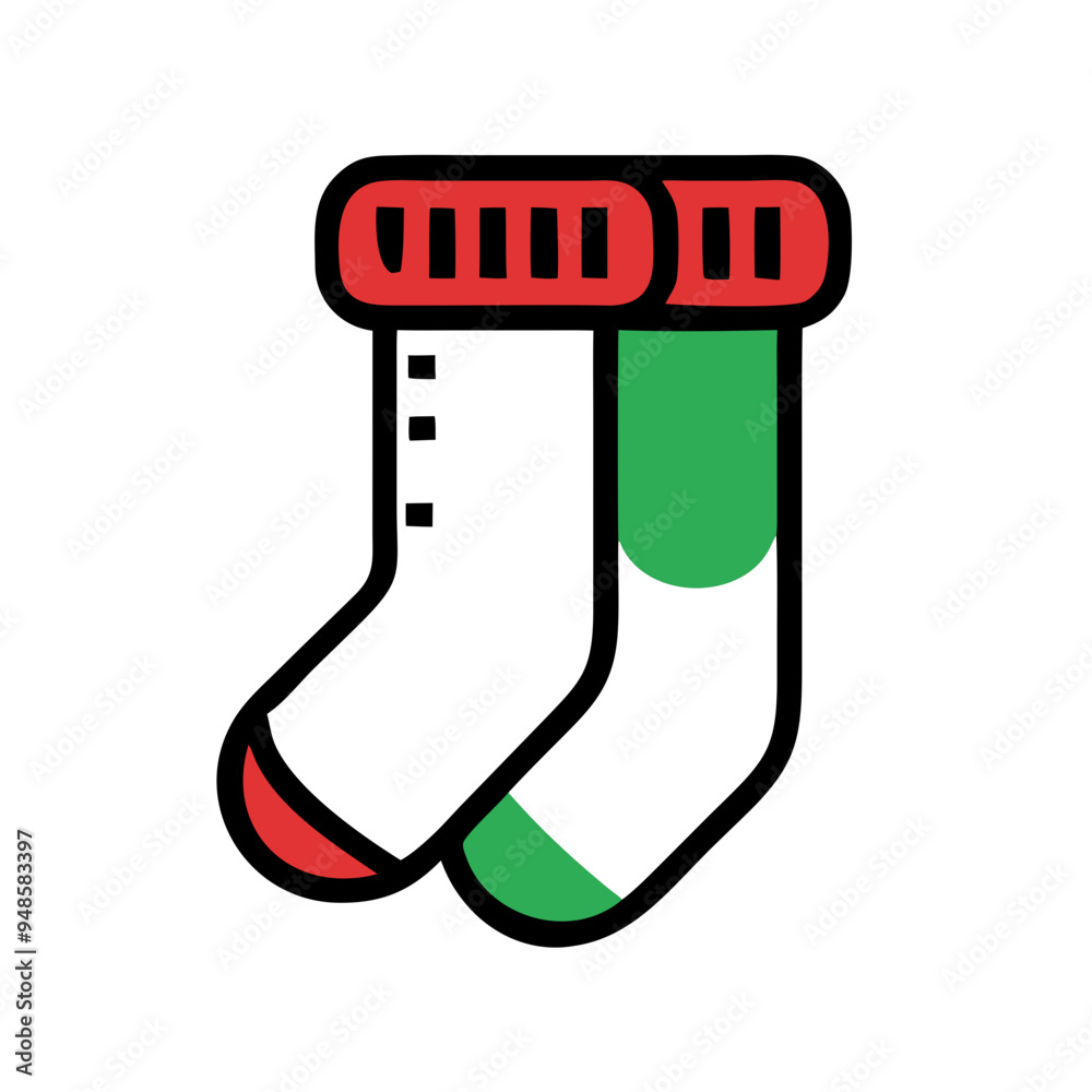 Festive Christmas Stockings in Red, Green, and White, Holiday Decoration Icon