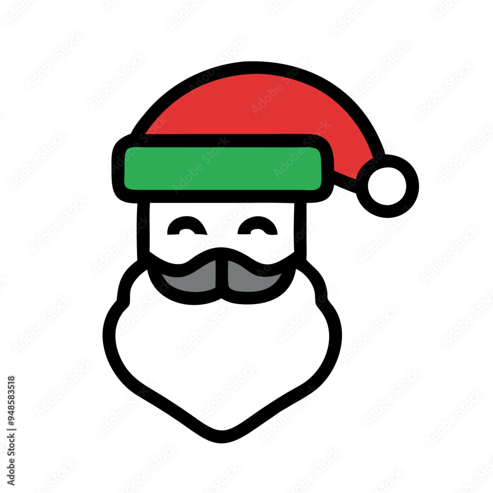 Santa Claus Face Icon, Red and Green Festive Christmas Design Santa Claus Face Icon, Red and Green Festive Christmas Design