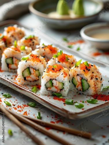 Delicious Sushi Rolls with Crab and Cucumber