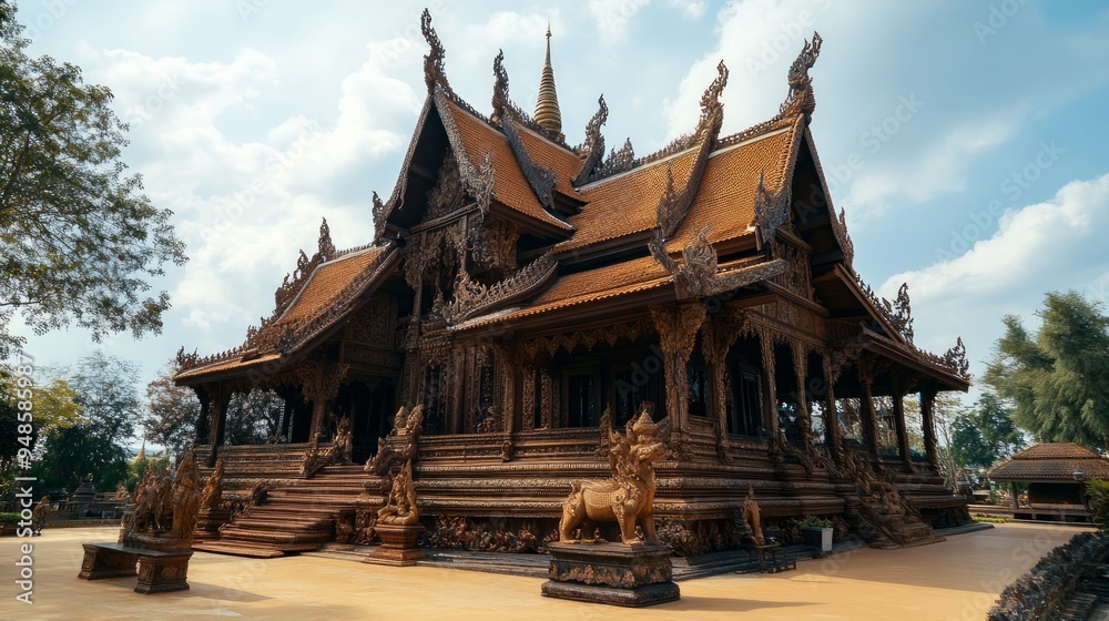 Wat Somdet Phurua Ming Muang The temple was built with teak carvings that are beautifully sculpted Wat Somdet Phurua Ming Muang The temple was built with teak carvings that are beautifully sculpted
