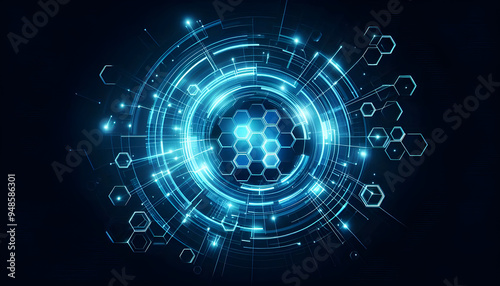 Wallpaper Mural Blue neon hexagonal abstract background Torontodigital.ca