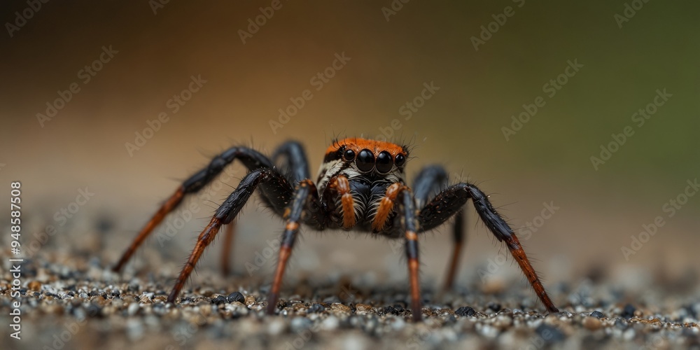 Close-up of a Spider with Orange and Black Stripes. Close-up of a Spider with Orange and Black Stripes.