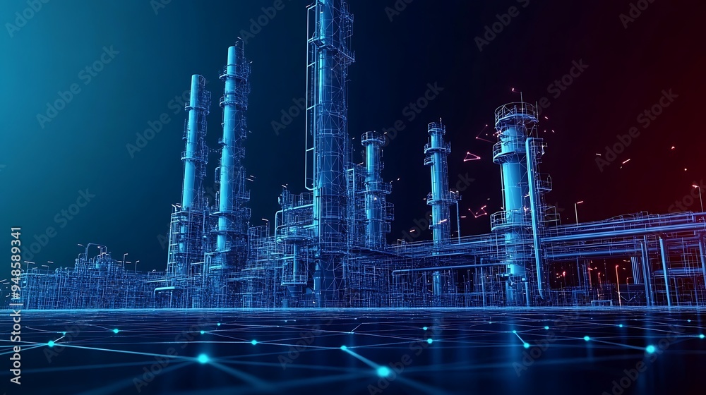 Oil production low poly wireframe banner template. Polygonal naphtha industry