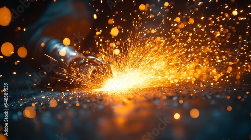 Sparks Fly: A close-up of fiery sparks erupting from a metal grinder, capturing the intense heat and energy of industrial work. The image exudes power and precision, highlighting the raw beauty of cra photo