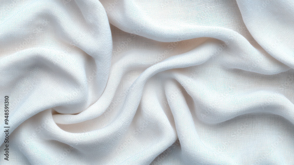 Obraz premium A close-up of soft white fabric displaying elegant folds and texture, ideal for backgrounds and design projects.