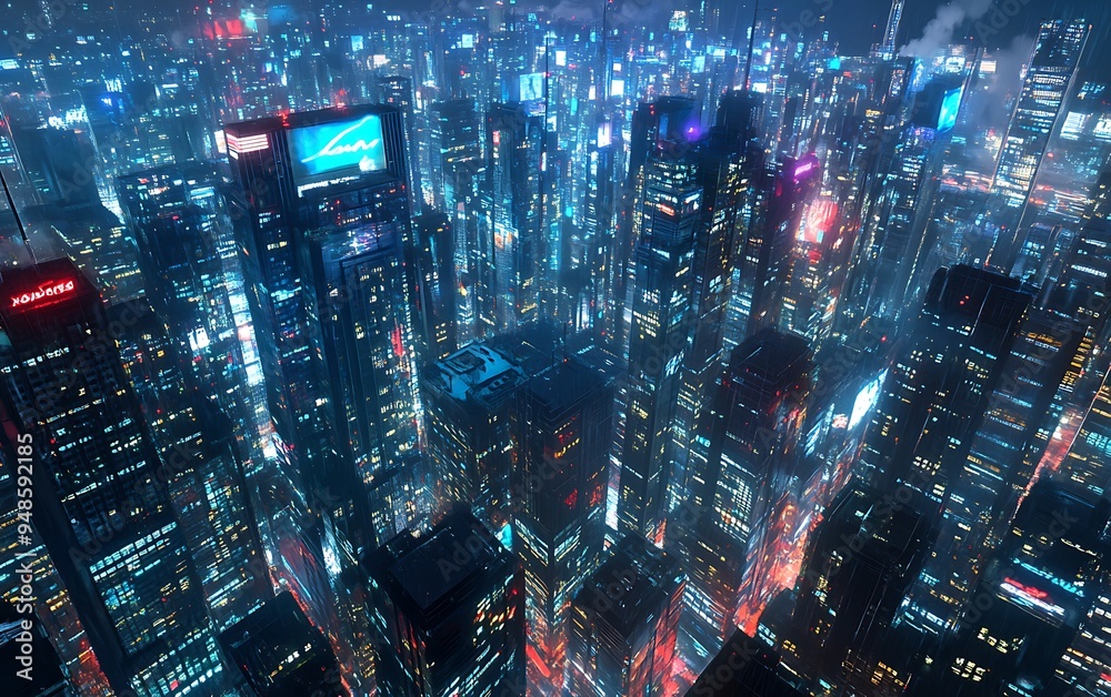 Smart Cityscape at Night with AI-Driven Data Links and Holographic Advertisements, Futuristic Glow, Dynamic and Vibrant Ambiance, Photo Realistic Smart Cityscape at Night with AI-Driven Data Links and Holographic Advertisements, Futuristic Glow, Dynamic and Vibrant Ambiance, Photo Realistic