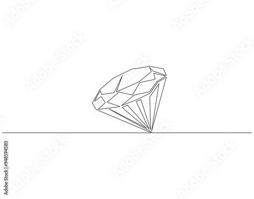 Continuous line drawing of diamond. Single line illustration of jewelery diamond. Jewelery, National diamond day concept. Editable outline