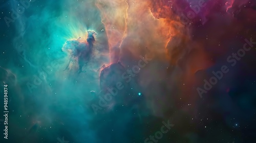 A vibrant nebula with swirling gas and stars. photo