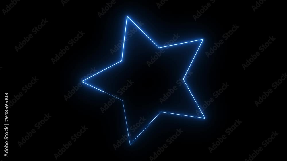 Star animation by neon icon in blue color on black background. Star animation by neon icon in blue color on black background.