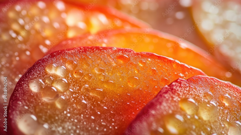 Close-up of Red and Yellow Grape Slices Covered in Water Droplets Close-up of Red and Yellow Grape Slices Covered in Water Droplets