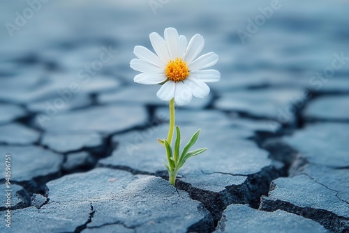 delicate wildflower pushing through cracked urban pavement symbolizing resilience and natures perseverance