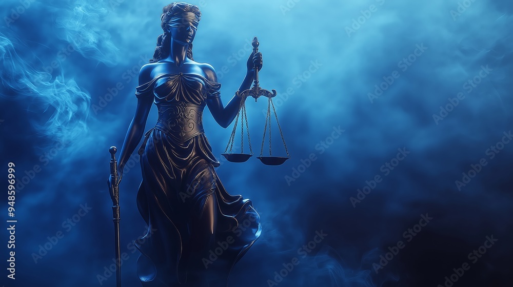 Bronze statue of the Goddess of Justice Themis.Copy space. Based on Generative AI Bronze statue of the Goddess of Justice Themis.Copy space. Based on Generative AI