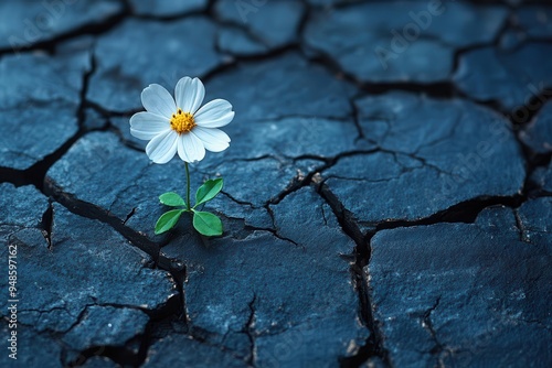 delicate wildflower pushing through cracked urban pavement symbolizing resilience and natures perseverance