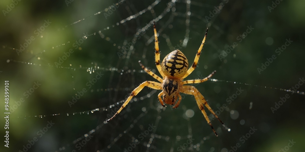 A Close-up of a Yellow Garden Spider in its Web. A Close-up of a Yellow Garden Spider in its Web.