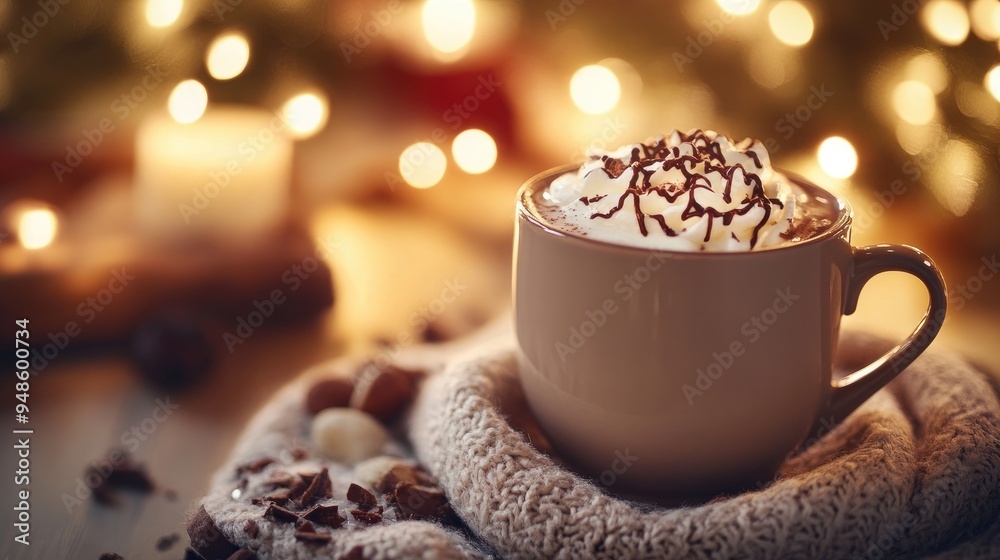 Warm Winter Beverage with Whipped Cream and Chocolate Drizzle