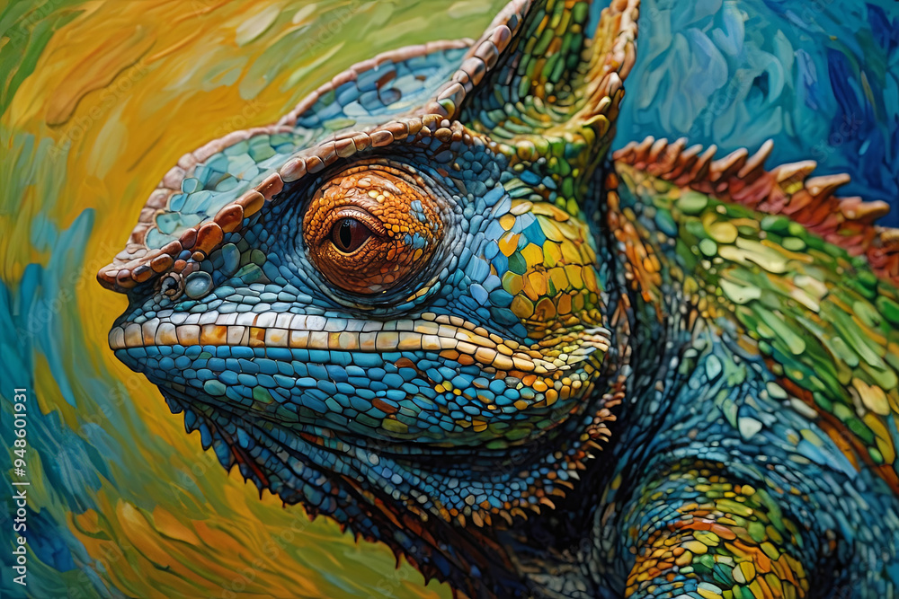 Obraz premium an abstract oil painting of a chameleon