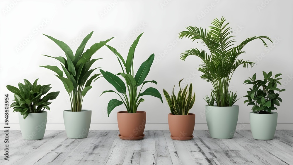 Obraz premium Stylish Green Potted Plants: Perfect for Interior Decoration, Isolated on Transparent Background, Ideal for Bedroom or Living Room with a Minimal Natural Health Concept