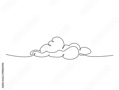 Continuous one line drawing of cumulus cloud. Cloud in the sky single line vector illustration.
