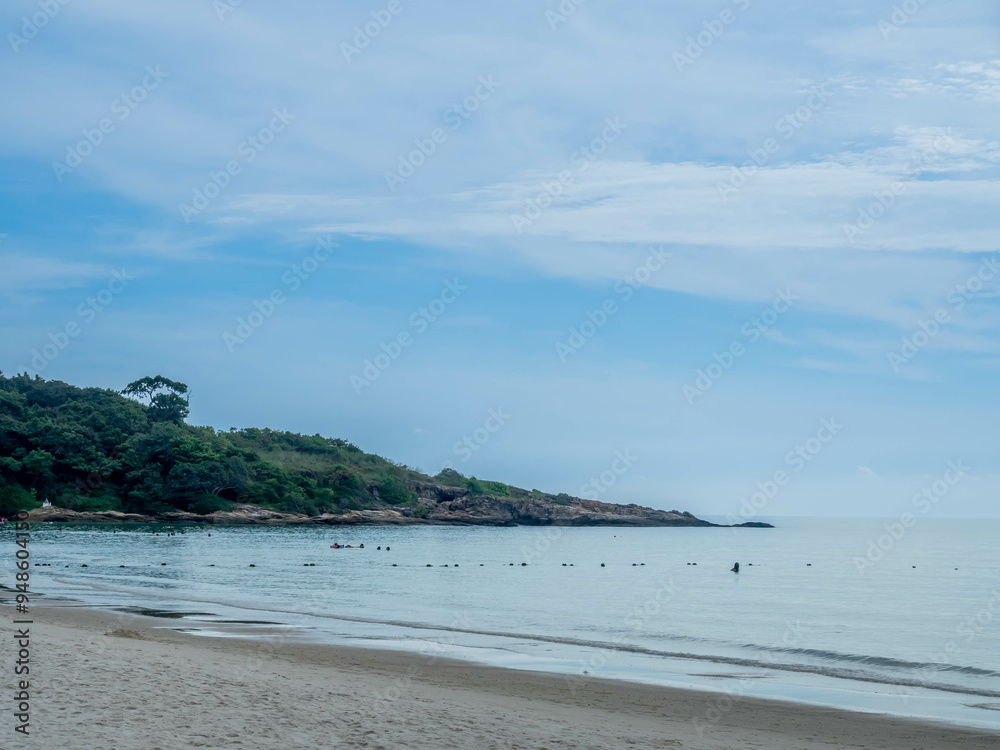 Seascape view with white sand, quiet beach, clear sea water, blue sky in summer of Koh Samet (Samet Isalnd) in Thailand Seascape view with white sand, quiet beach, clear sea water, blue sky in summer of Koh Samet (Samet Isalnd) in Thailand