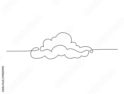 Continuous one line drawing of cumulus cloud. Cloud in the sky single line vector illustration.