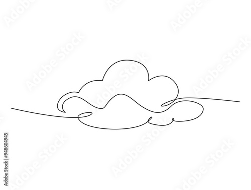 Continuous one line drawing of cumulus cloud. Cloud in the sky single line vector illustration.
