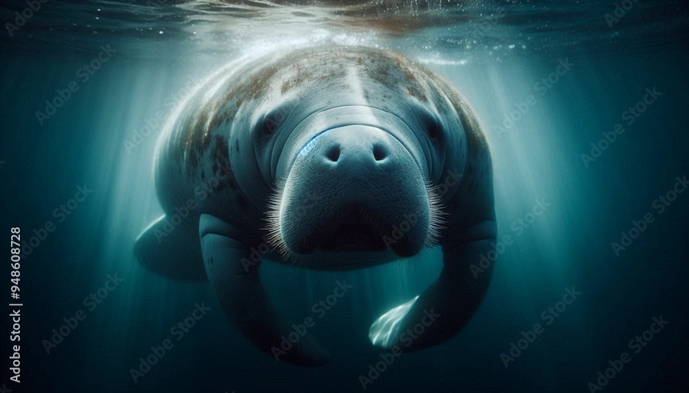 Fototapeta premium Amazonian Manatee Gliding Underwater