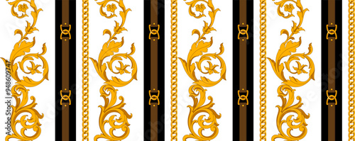 Seamless motif pattern. Baroque pattern design. Chain and belt pattern.