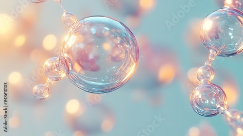 Molecule inside Transparent liquid bubble on soft background photo