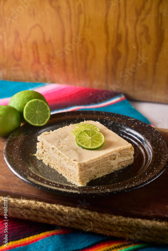 Carlota de limon or mexican lemon pie, from mexico made with cookies and lemon. photo