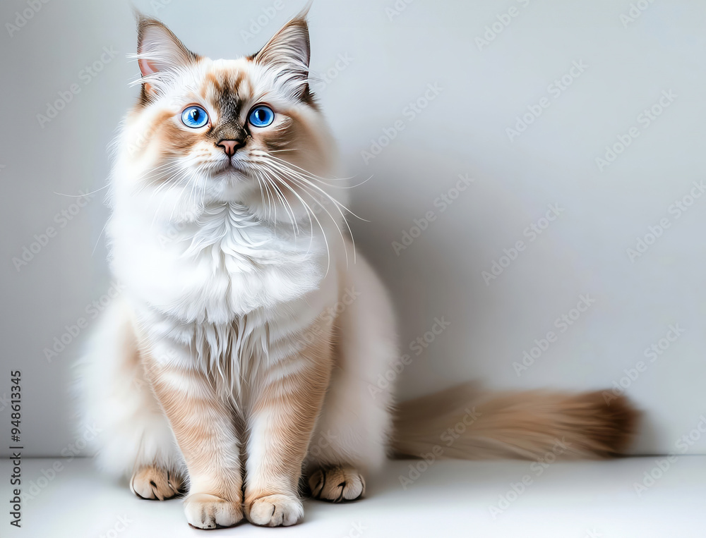 A beautiful cat with striking blue eyes and soft fur, sitting gracefully against a neutral background, exuding charm and elegance. A beautiful cat with striking blue eyes and soft fur, sitting gracefully against a neutral background, exuding charm and elegance.