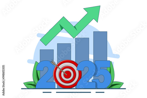 business prospect concept for 2025, future estimate or plan, vision of future success, new year goal or achievement, company target or expectation. flat vector illustration on white background.