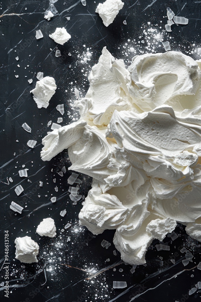 Whipped Cream Close Up on Black Background. Whipped Cream Close Up on Black Background.