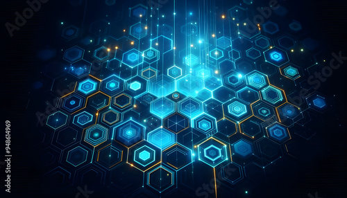 Blue neon hexagonal abstract background