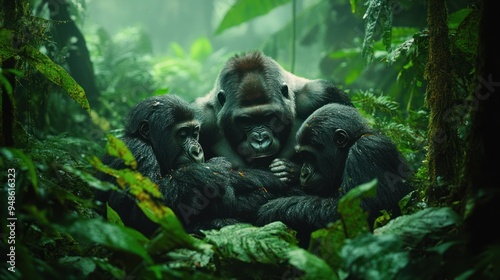 Gorilla Family in the Jungle