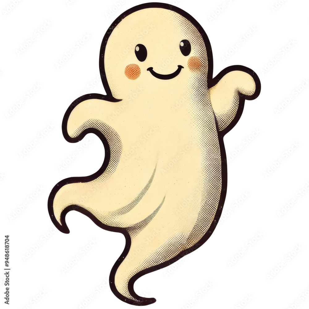 Fototapeta premium Vintage Halloween happy ghost. Vintage Halloween sticker isolated on transparent background.