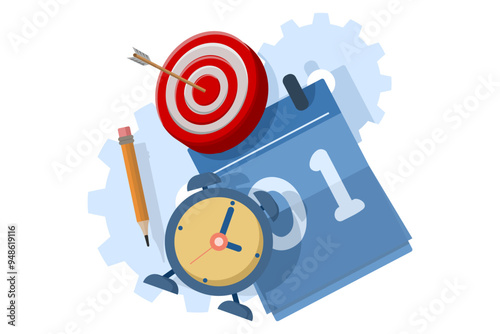 time management concept schedule, target, deadline, planner, business planning and organizing, project management, productivity, time planning, flat vector illustration on background.