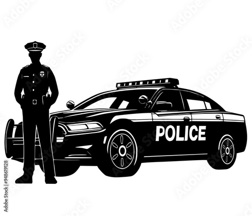 Policeman with police patrol car 