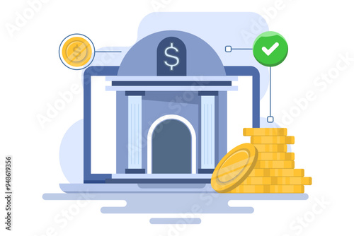 Saving money concept, Savings account, Piggy bank, money brain with falling gold coins. Bank account and cash vector business concept. Flat line vector illustration isolated on background,