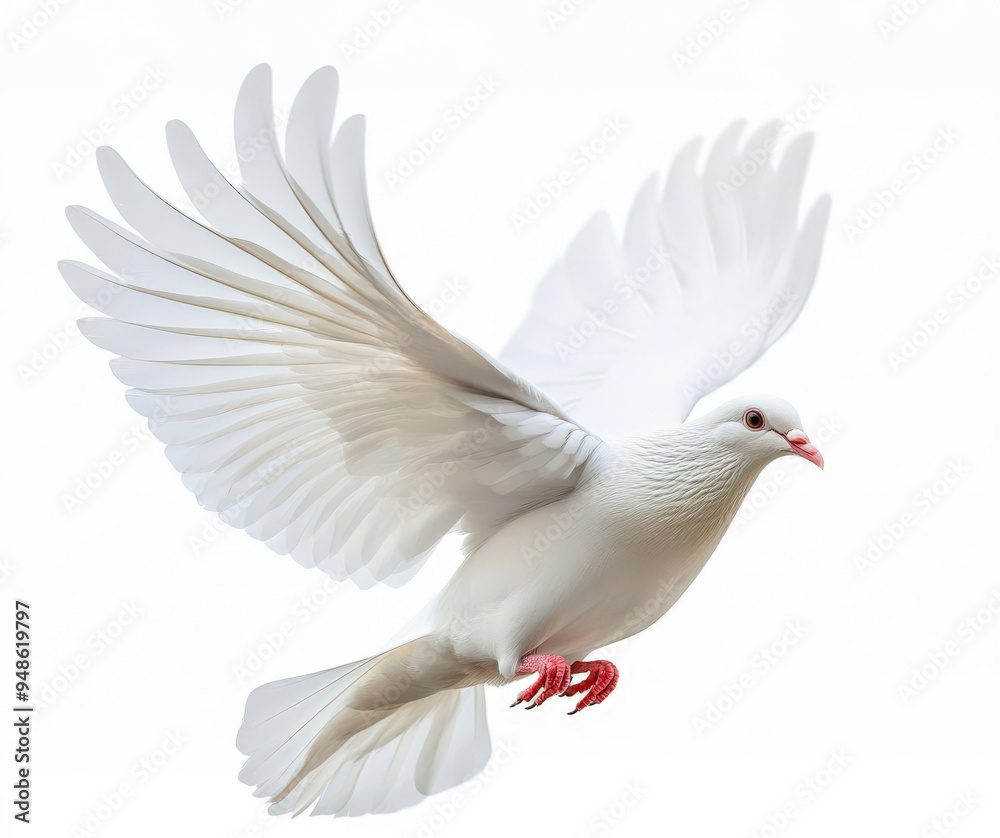 A majestic white dove in flight with gracefully spread wings, symbolizing peace and hope against a bright, clear background. A majestic white dove in flight with gracefully spread wings, symbolizing peace and hope against a bright, clear background.